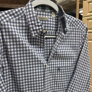 Men’s Burberry Sky Blue & White Checkered Button-Down Shirt Gingham Check Small